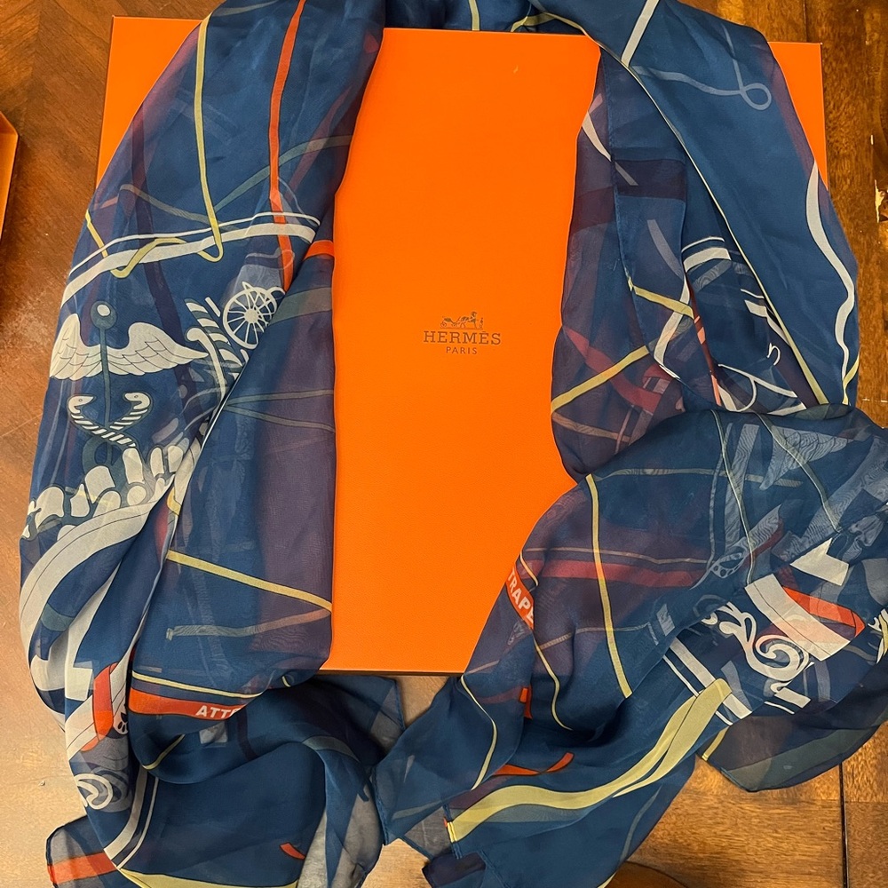 Hermes Scarf 27x66 inches Made in France Attrape Tes Reves Silk Logo